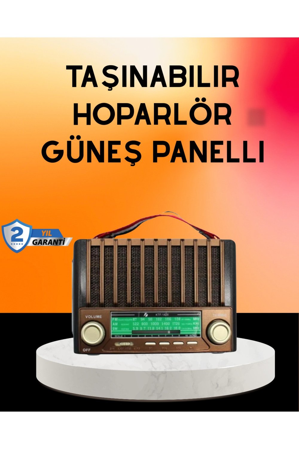 Solar Şarjlı Taşınabilir Radyo Bluetooth Hoparlör USB SD Destekli