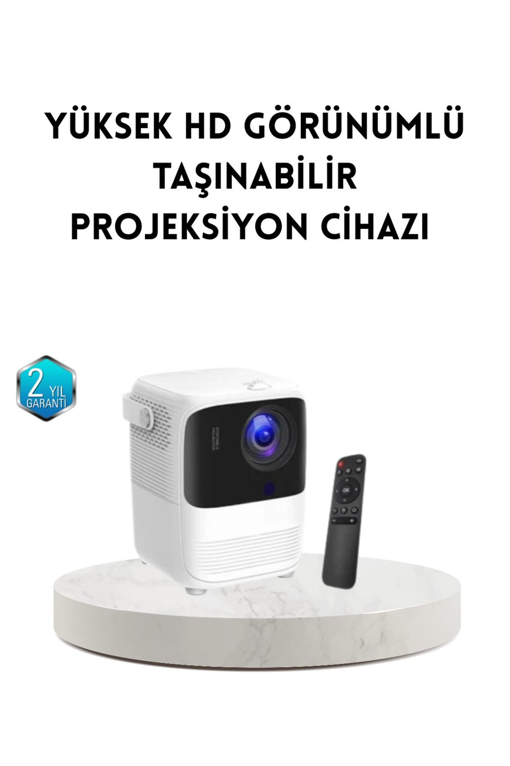 Taşınabilir Akıllı 1080P Projektör – 64GB Hafıza, 2GB RAM, Full HD Görüntü, Kumandalı