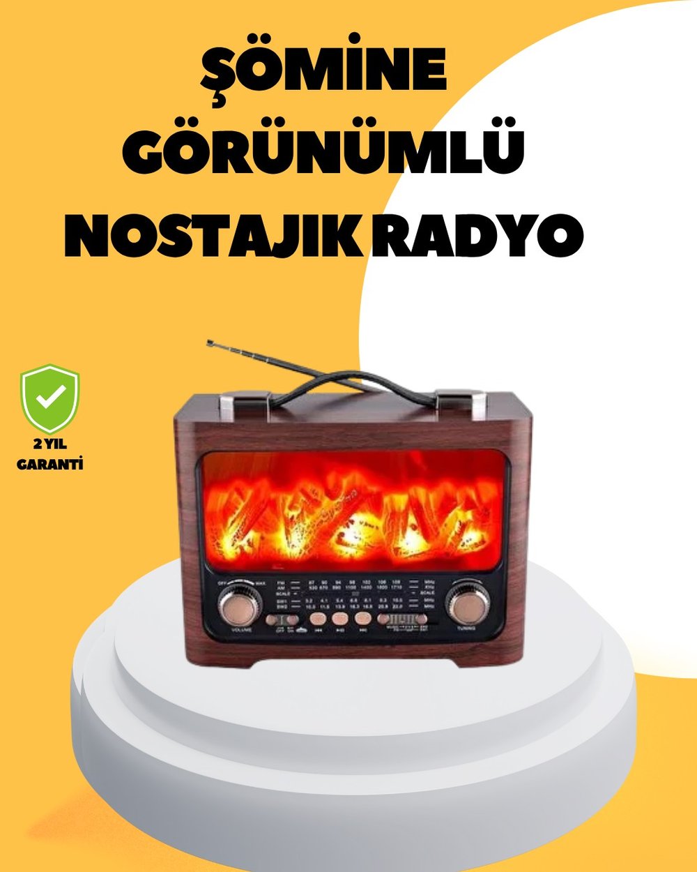 Taşınabilir Şömine Görünümlü Bluetooth Hoparlör – Solar Şarjlı, Alev Işıklı, 7W Ses