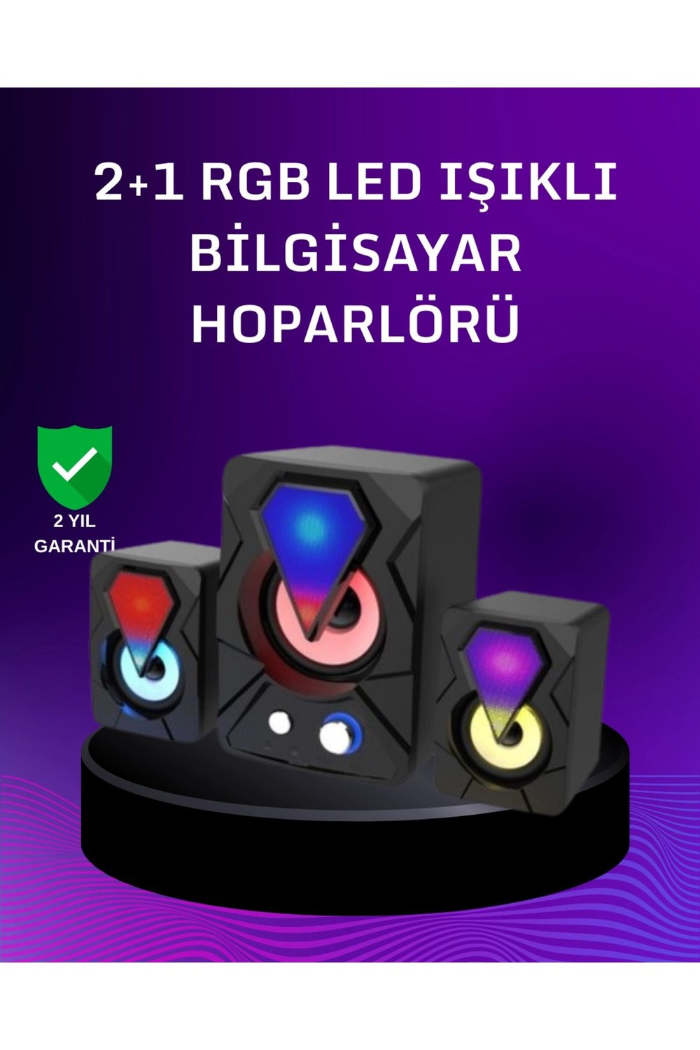 USB Bağlantılı RGB 2.1 Hoparlör Seti Derin Bas ve Renkli Işık