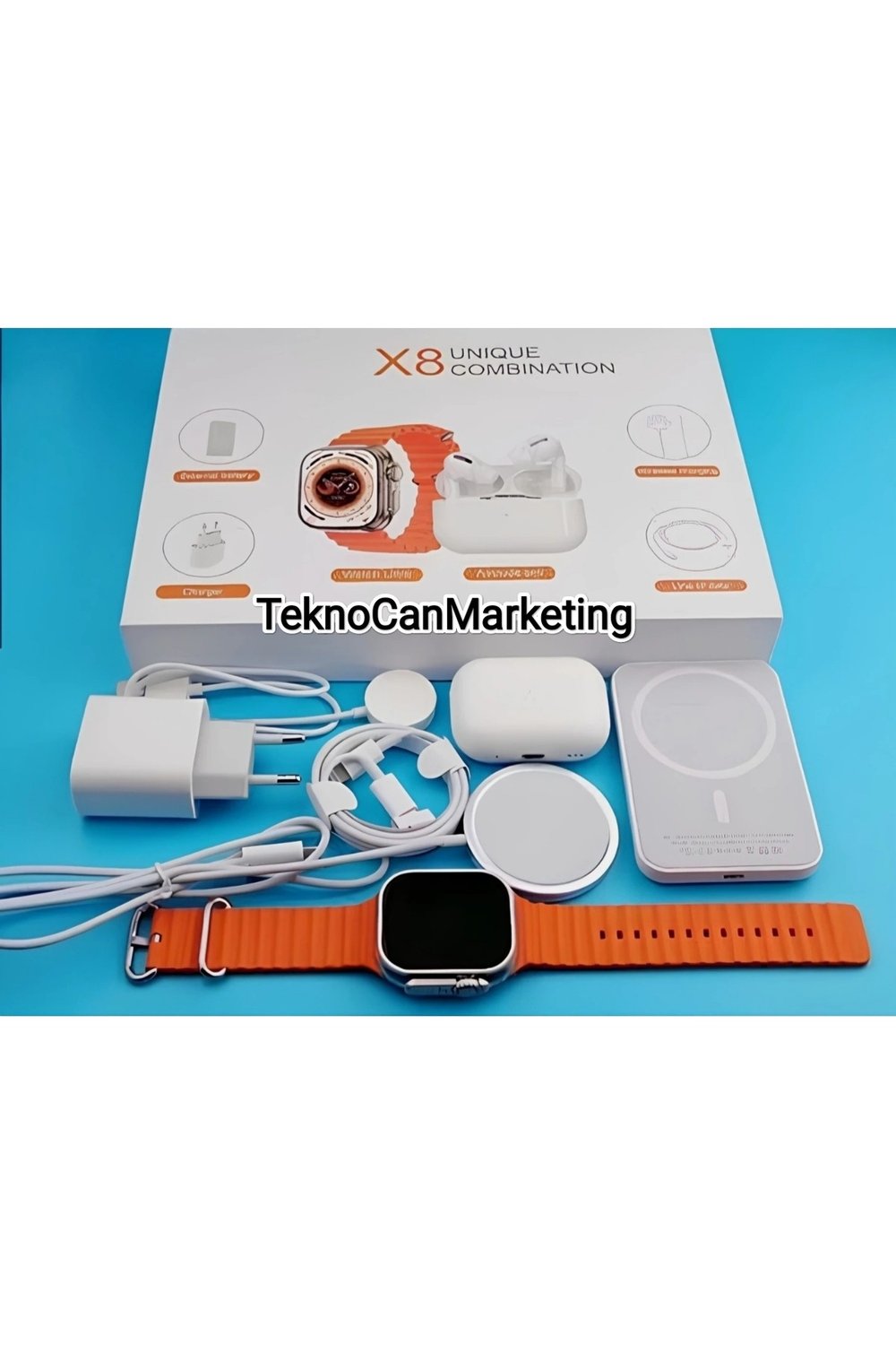X8 Unique Combination Teknoloji Seti 6'lı Kombin Paket Akıllı Saat, Bluetooth Kulaklık, Powerbank