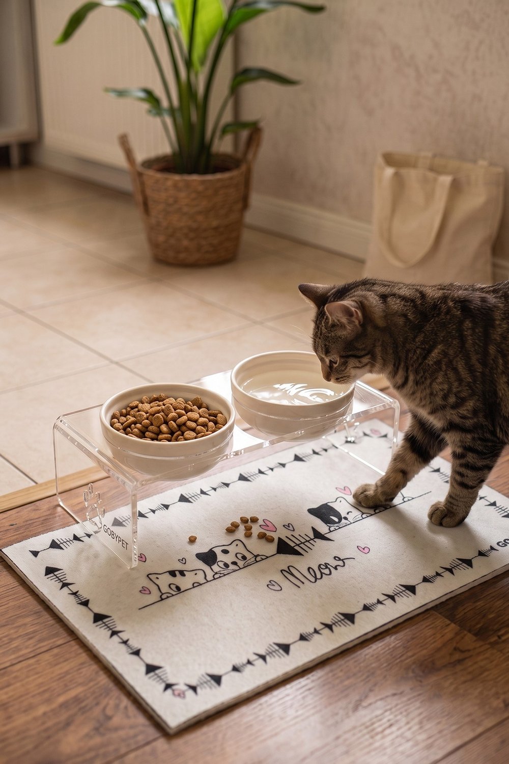 2li Seramik Dekoratif Kedi Ve Köpek Pleksi Mama & Su Kabı Paspas