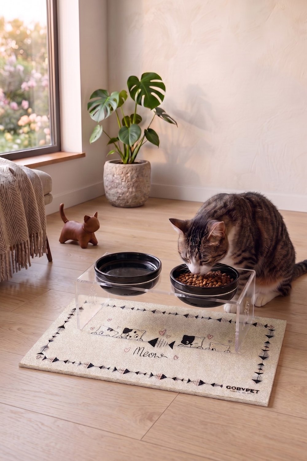 2li Seramik Dekoratif Kedi Ve Köpek Pleksi Mama & Su Kabı Paspas