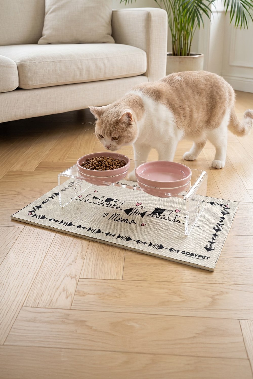 2li Seramik Dekoratif Kedi Ve Köpek Pleksi Mama & Su Kabı Paspas Pembe