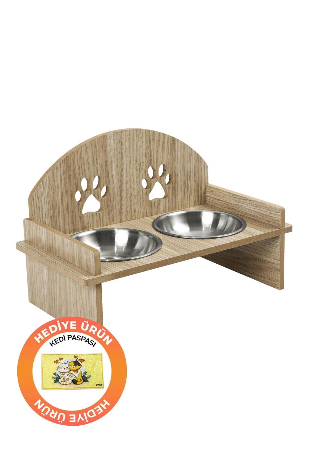 Ahşap Kedi Köpek Mama Su Kabı Standı, Metal Suluk, Kedi Köpek Halısı