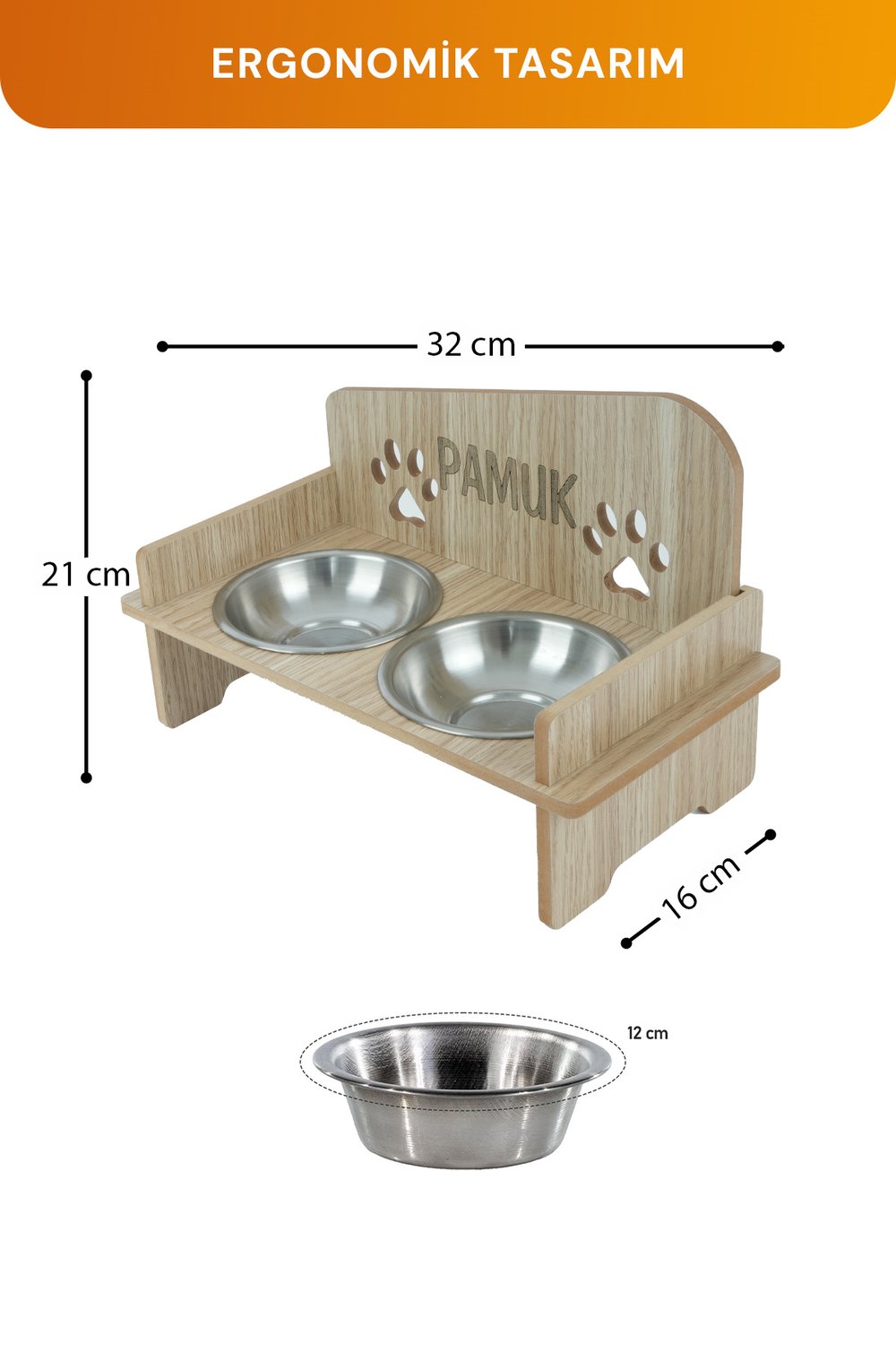 Ahşap Özel İsim Baskılı, Kare Kedi Köpek Mama Su Kabı Standı, Metal Suluk, Kedi Köpek Halısı