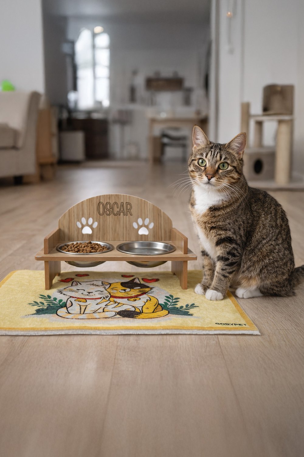 İsme Özel Pati Mama Kabı 2 Kaseli Kedi Köpek Suluk Mamalık, Paspas ve  Avokado Kedi Nanesi Hediye