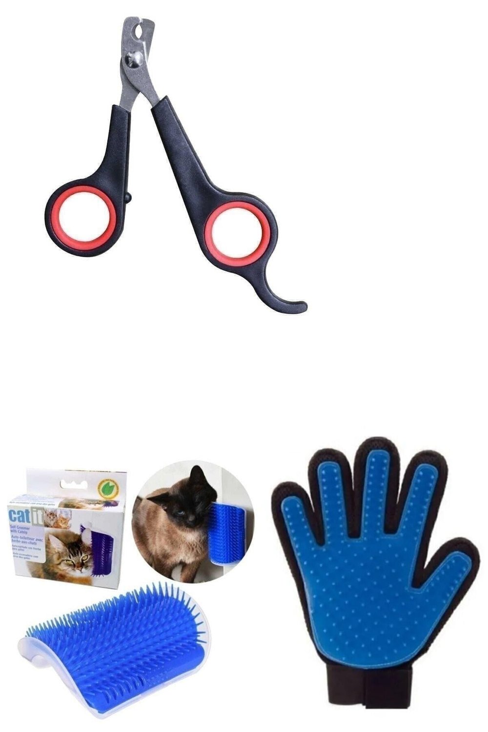 Kedi Köpek Tüy Tarama Fırça Eldiven Kedi Köpek Tırnak Makası Kaşınma Aparatı Catit Avantaj 3lü Set