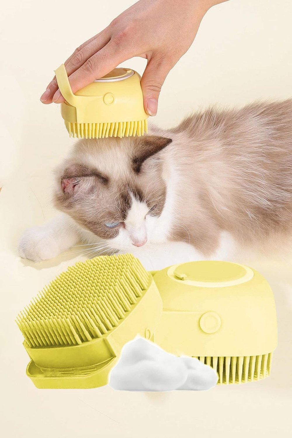 Şampuan Hazneli Kedi Ve Köpek Evcil Hayvan Yıkama Fırçası Silikon Sarı