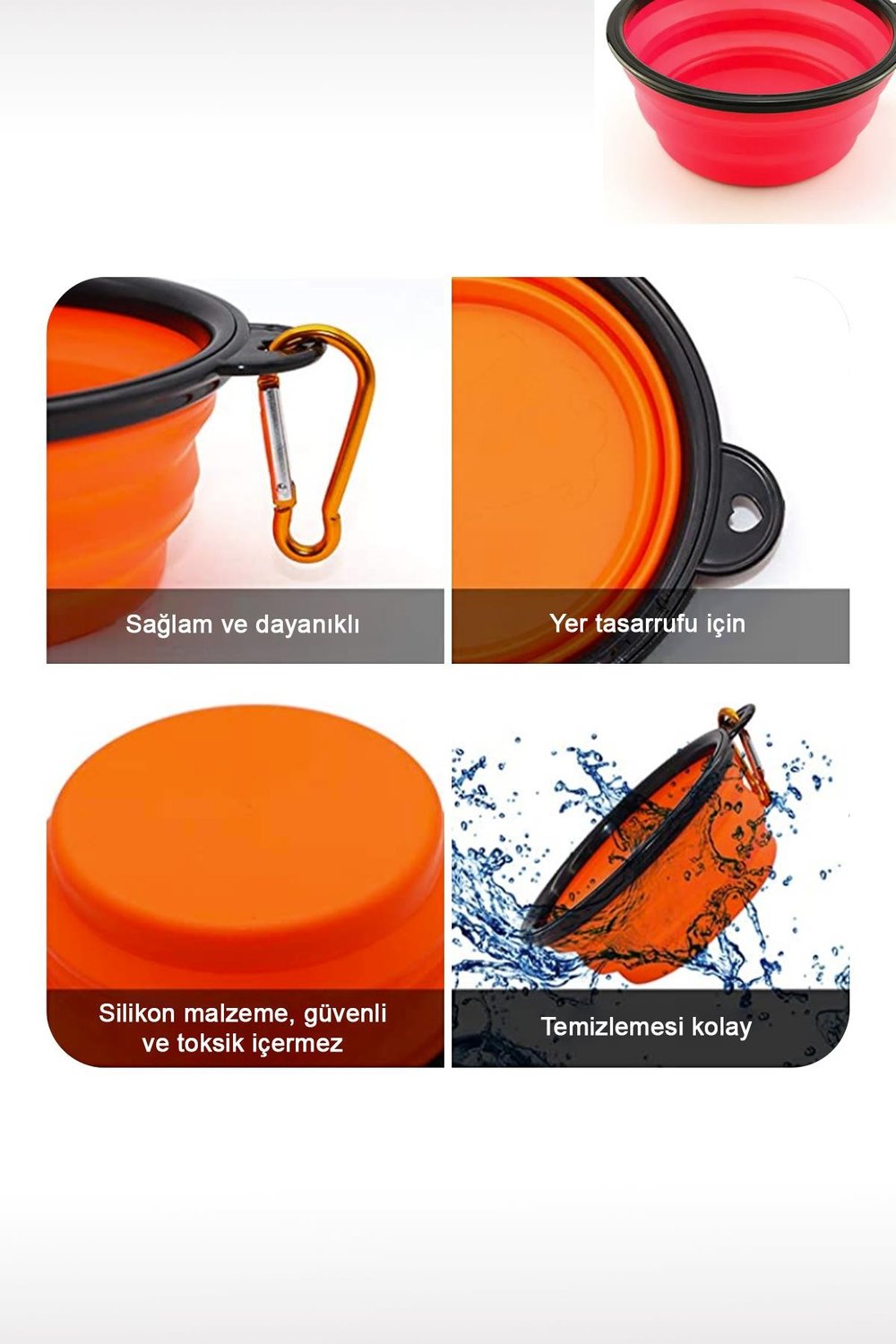 Taşıma Aparatlı Katlanabilir Seyahat Silikon Kedi Köpek Mama ve Su Kabı,12 oz 350ml