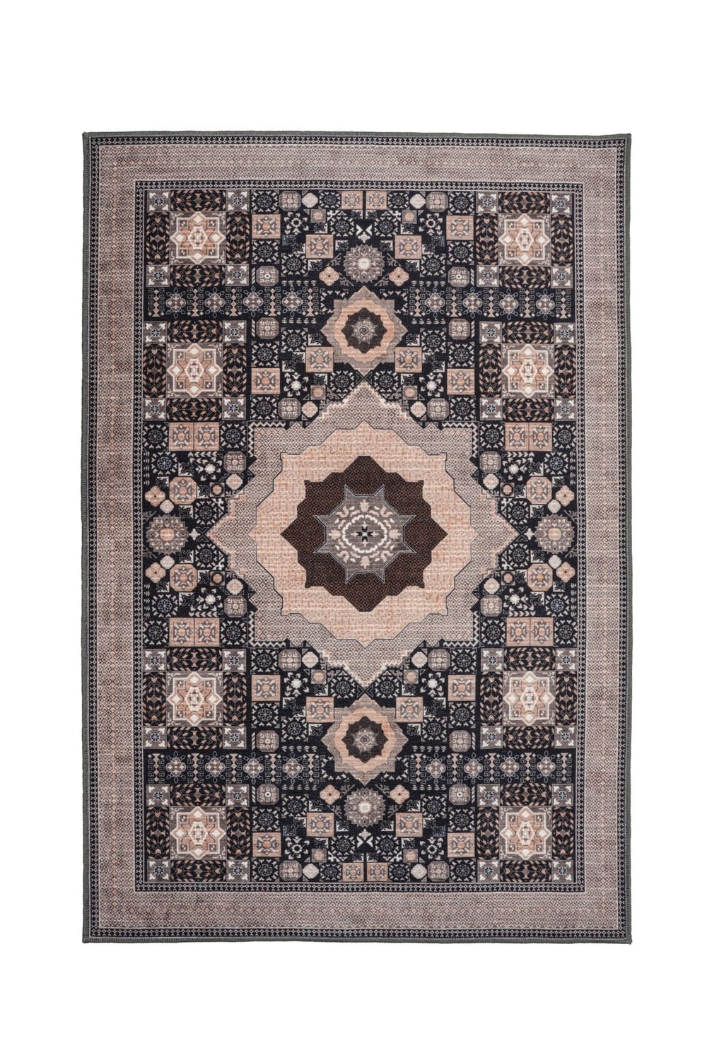 Art Deco Dijital Şönil Halı | Vintage Desenli Halı | Kaymaz Tabanlı | Makinede Yıkanabilir | OART05 160x230