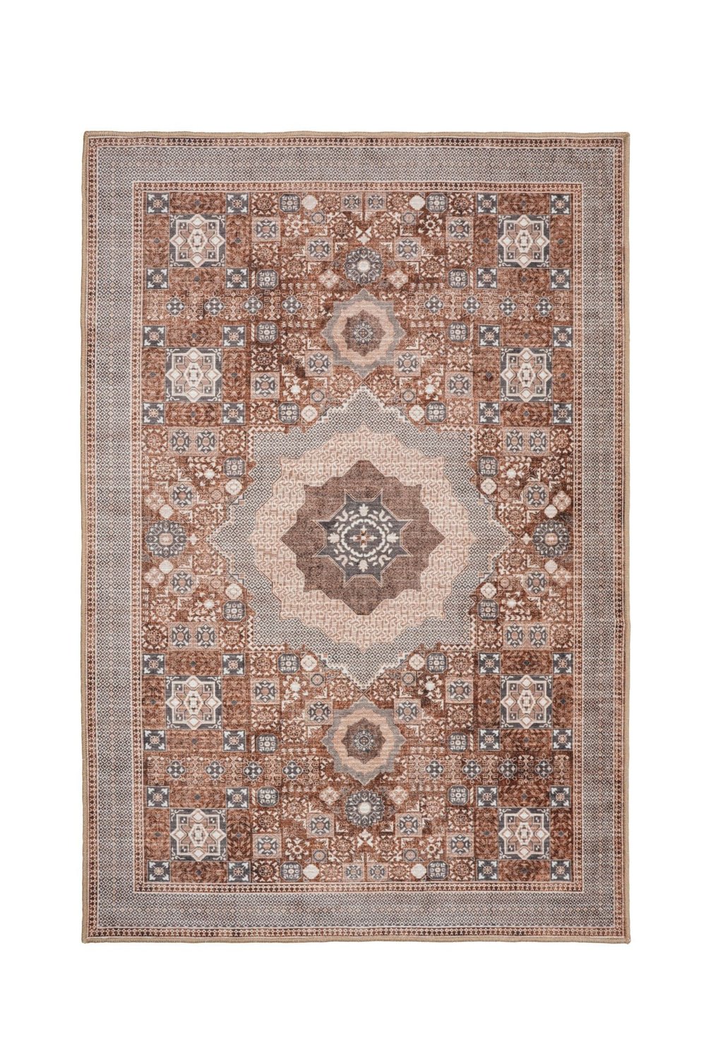Art Deco Dijital Şönil Halı | Vintage Desenli Halı | Kaymaz Tabanlı | Makinede Yıkanabilir | OART06 160x230