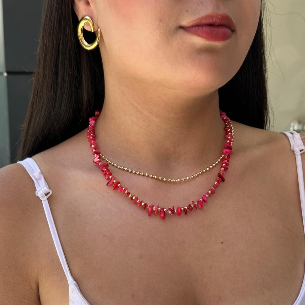14K Altın Kaplama Mercan Taşı Kolye