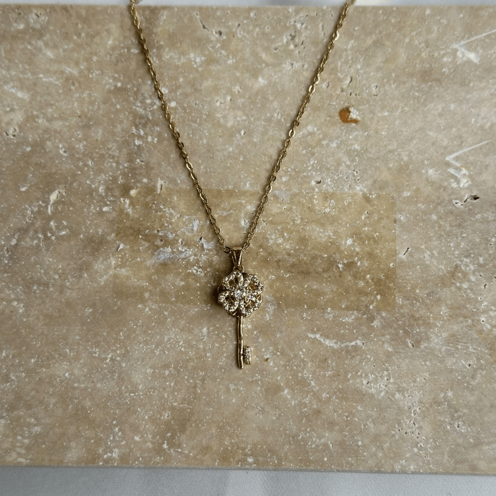 Döner Uçlu Taş İşlemeli Anahtar Model Gold Kadın Kolye