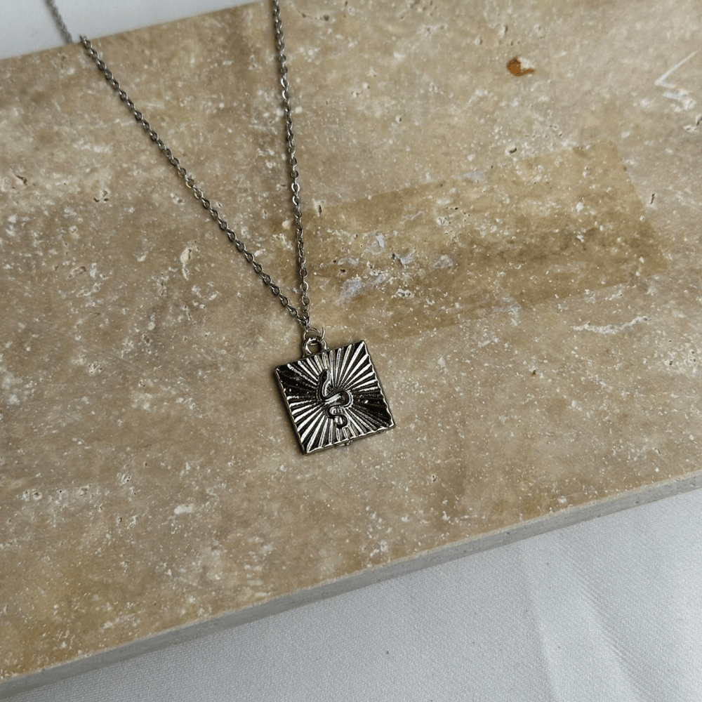 Yılan Motifli Kare Madalyon Silver Kolye