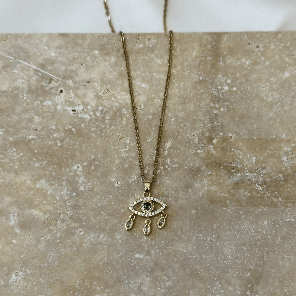 Zümrüt Yeşil Göbekli Markiz Sallantılı Nazar Gözü Gold Kolye
