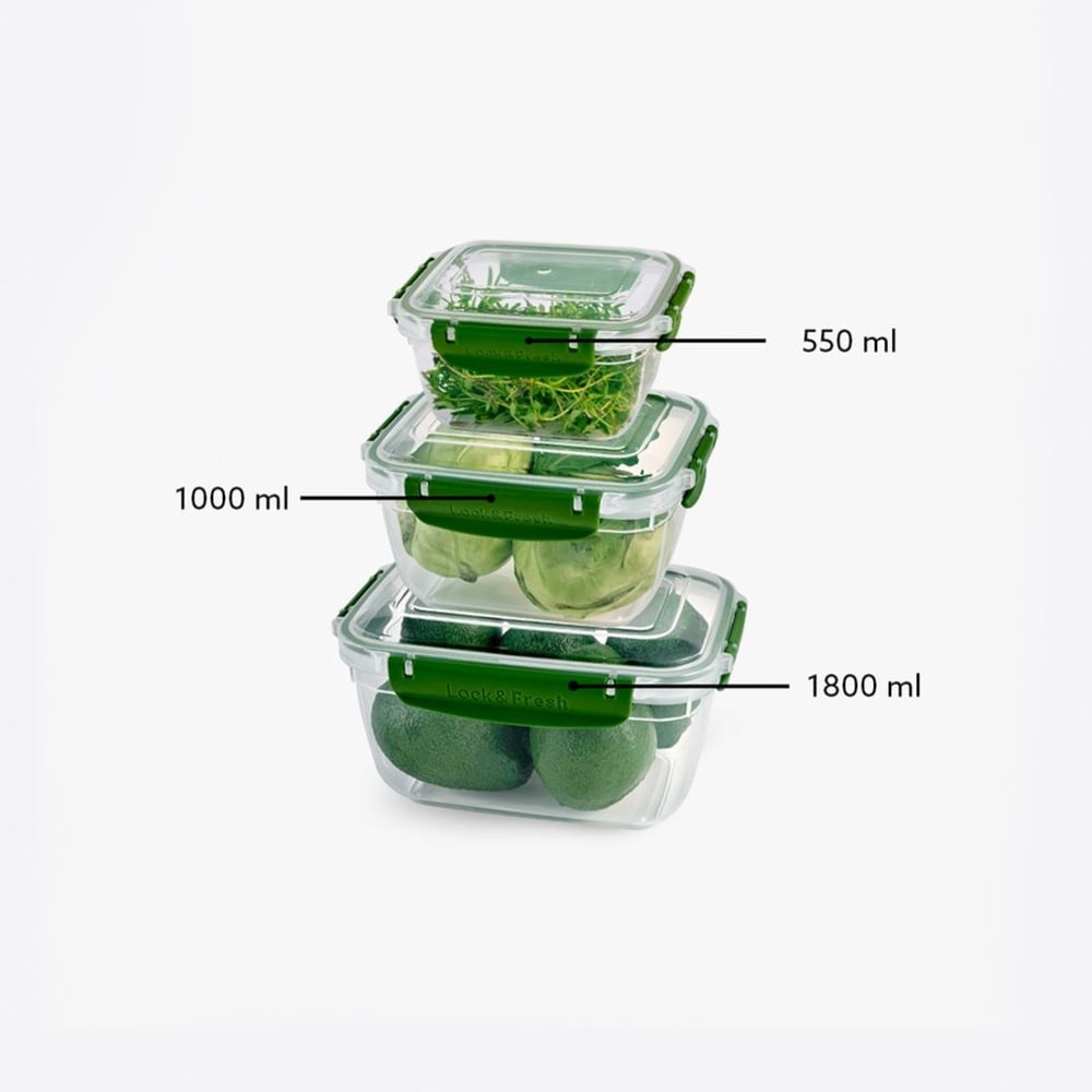 3 Parça Master Dikdörtgen Set (550-1000-1800 ml)