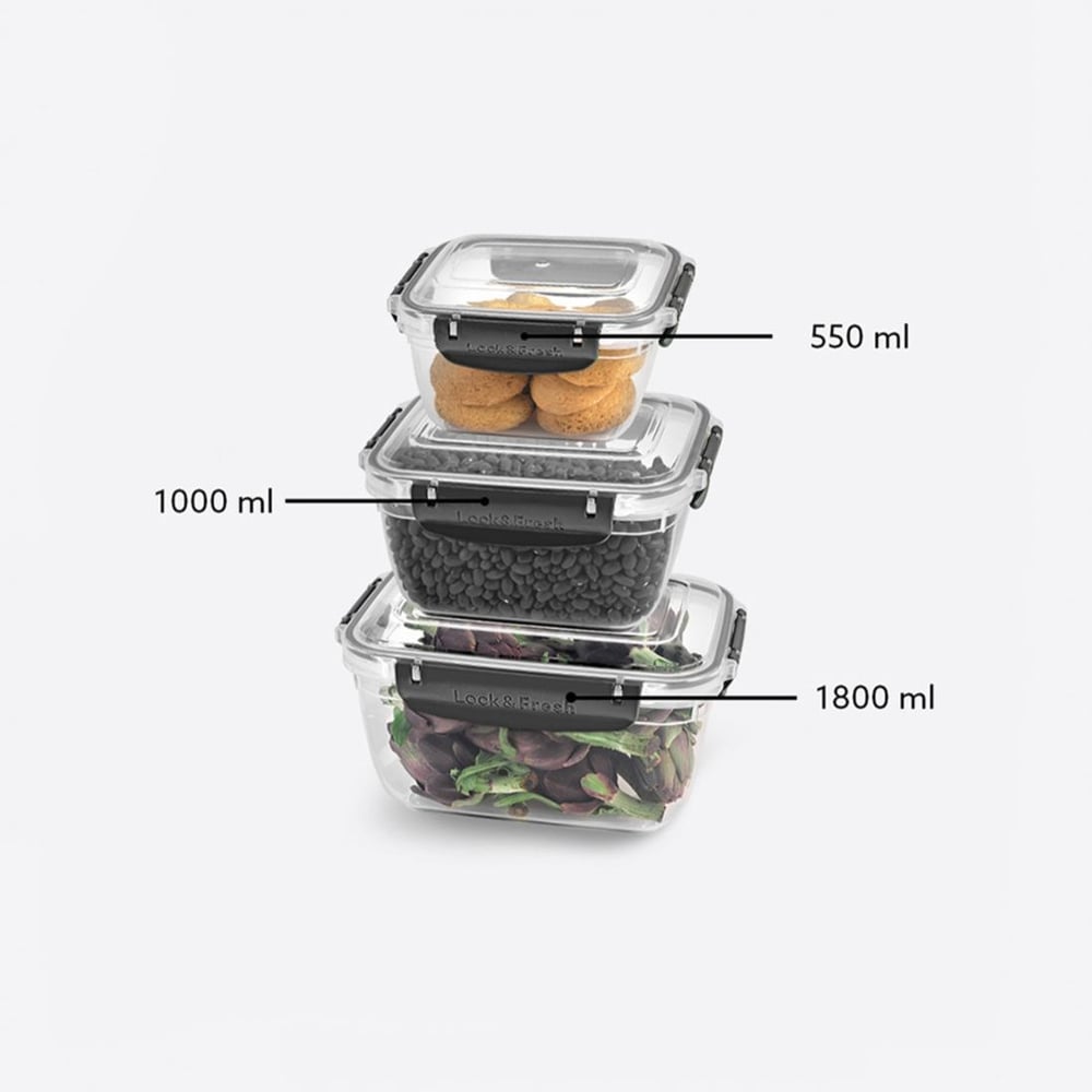 3 Parça Master Dikdörtgen Set (550-1000-1800 ml)