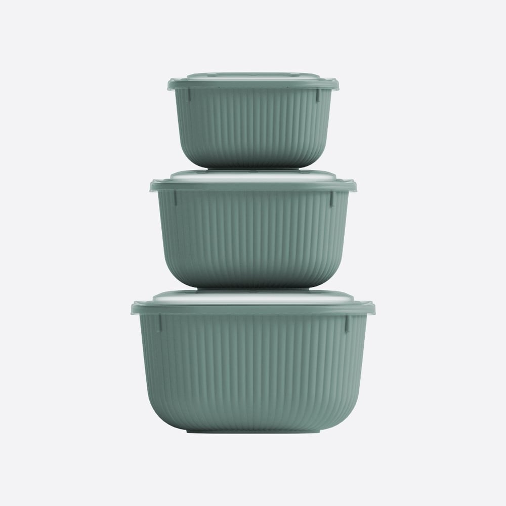 3 Parça Snap Lid Line Kare Set (600-1100-1800 ml)