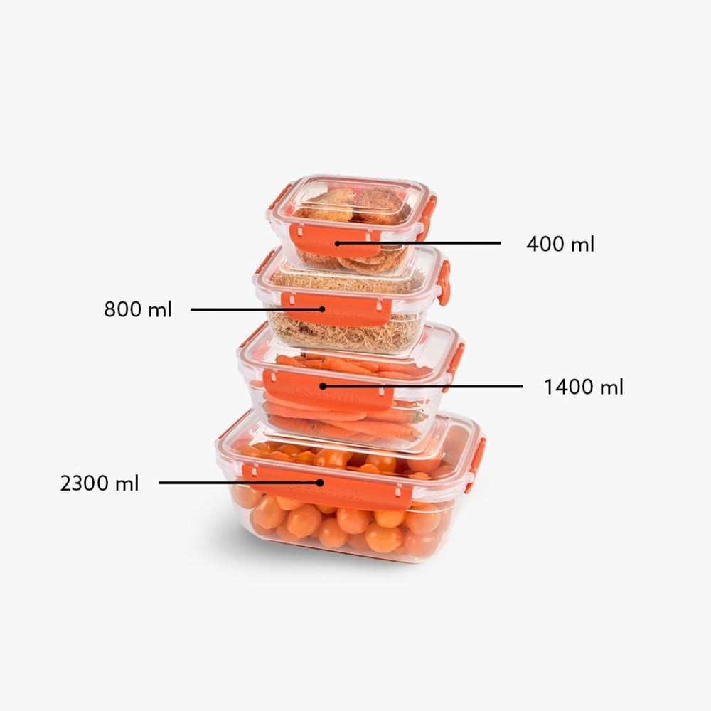 4 Parça Master Dikdörtgen Set (400-800-1400-2300 ml)