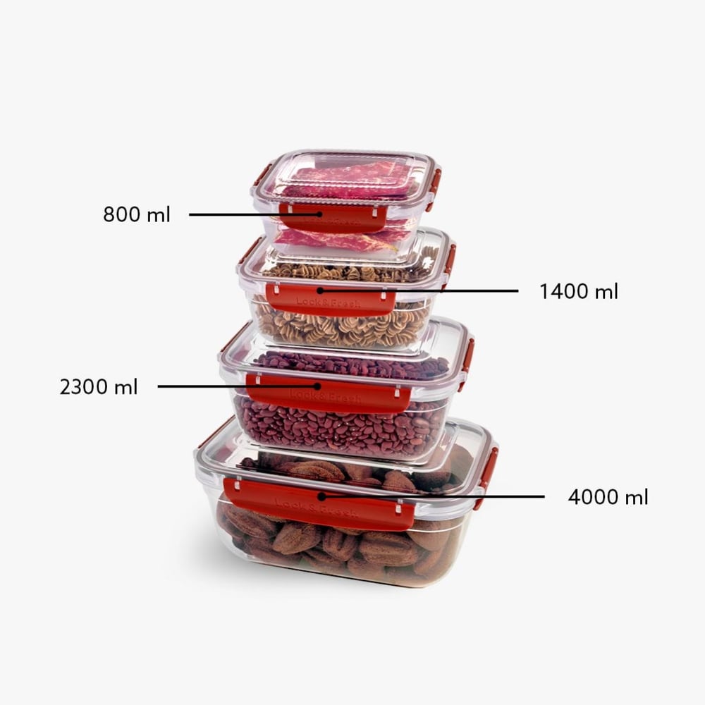 4 Parça Master Dikdörtgen Set (800-1400-2300-4000 ml)