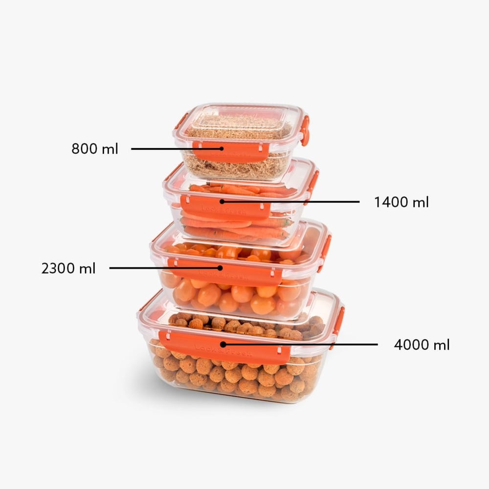 4 Parça Master Dikdörtgen Set (800-1400-2300-4000 ml)
