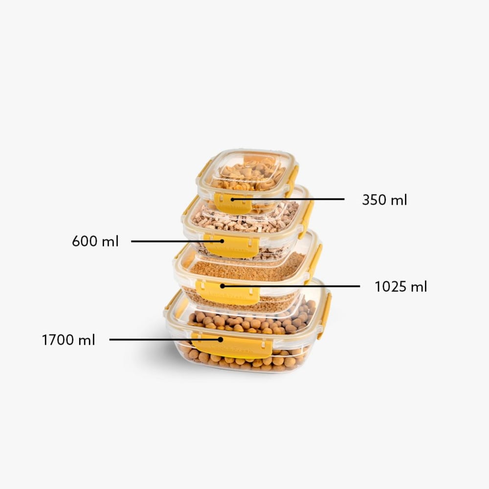 4 Parça Master Kare Set (350-600-1025-1700 ml)