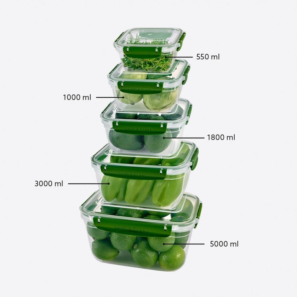 5 Parça Master Dikdörtgen Set (550-1000-1800-3000-5000 ml)