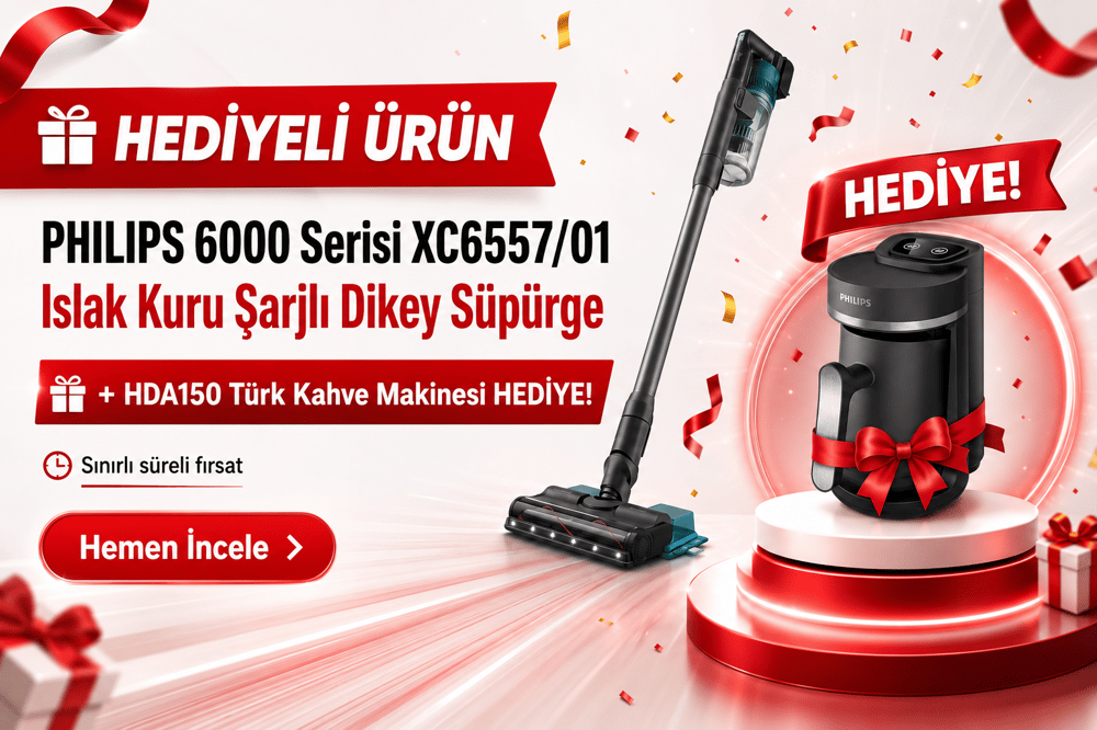 PHILIPS 6000 Serisi XC6557/01 Islak Kuru Şarjlı Dikey Süpürge + HDA150 Türk Kahve Makinesi Hediyeli