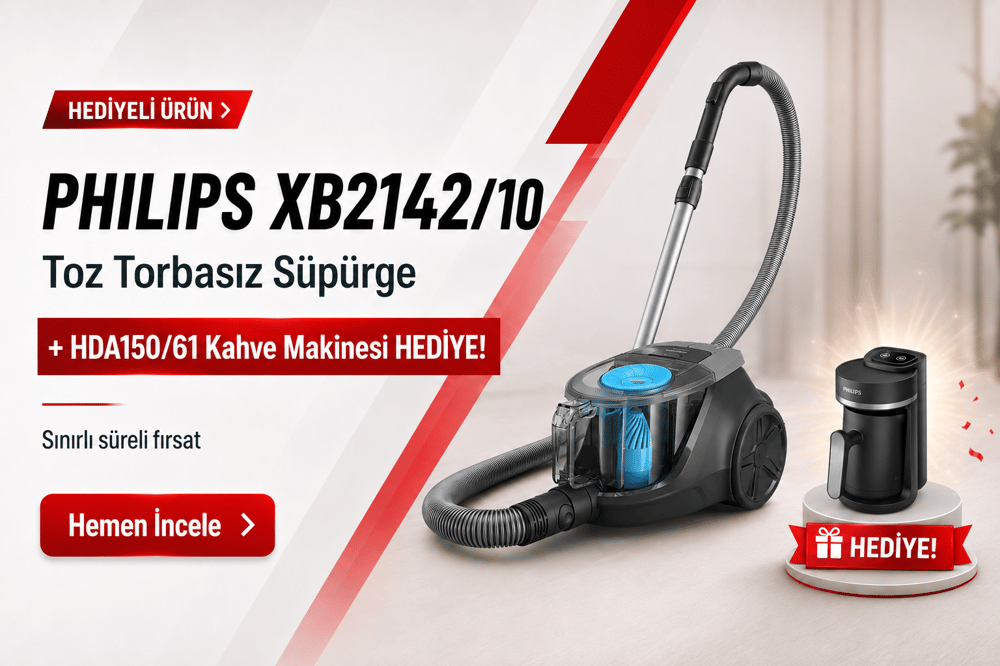 PHILIPS XB2142/10 Toz Torbasız Süpürge + HDA150/61 Kahve Makinesi Hediyeli