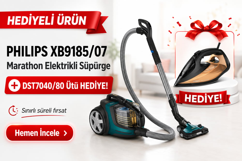 PHILIPS XB9185/07 Marathon Elektrikli Süpürge + DST7040/80 Ütü Hediyeli