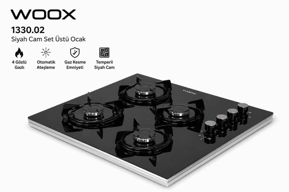WOOX 1330.02 Siyah Cam Set Üstü Ocak