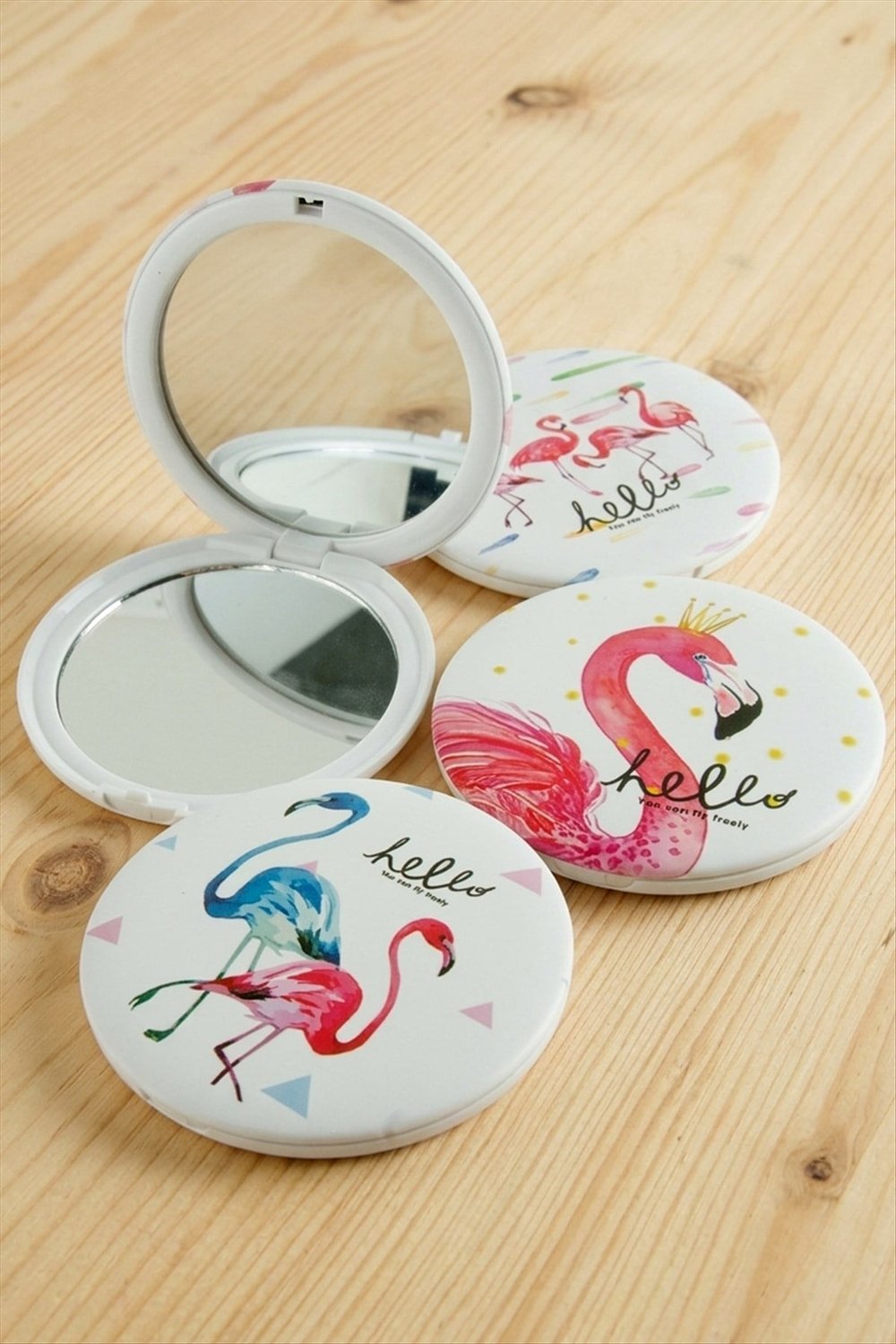 Flamingo Desenli Yuvarlak El Aynası