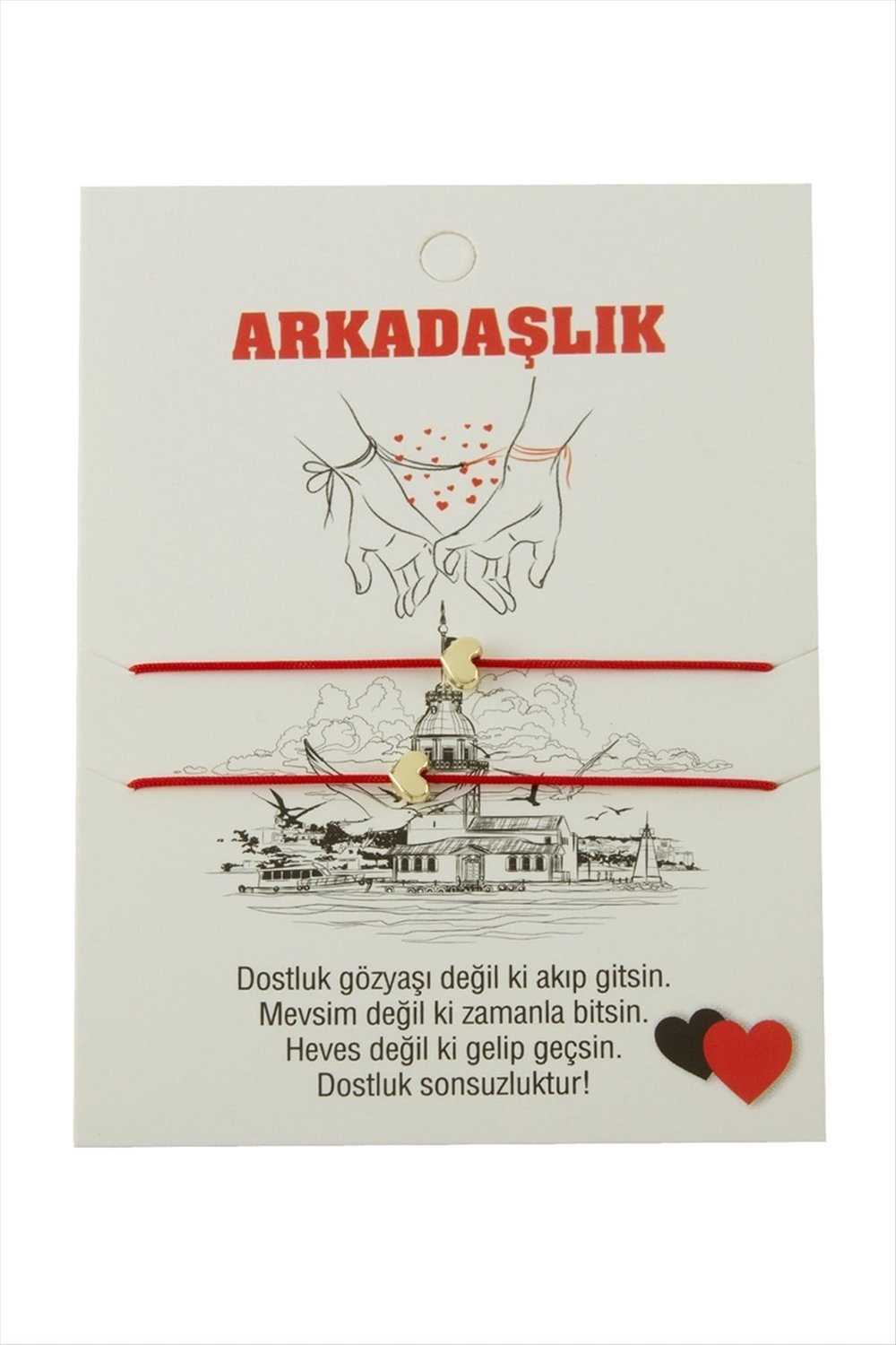 Kalp Arkadaşlık İp Bileklik 2 Adet