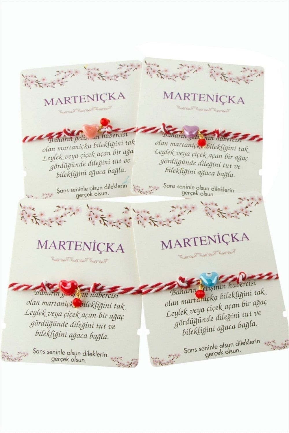 Kalp Cam Boncuk Marteniçka İp Bileklik