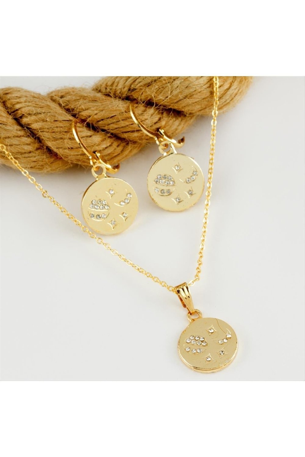 Yuvarlak Figürlü Taşlı Set Kolye 2 cm
