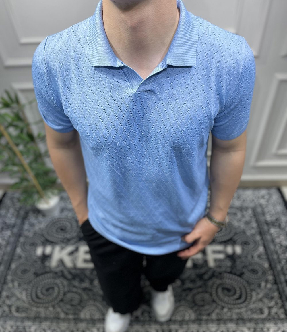 Ajur Desenli Polo Yaka - Bebe Mavi