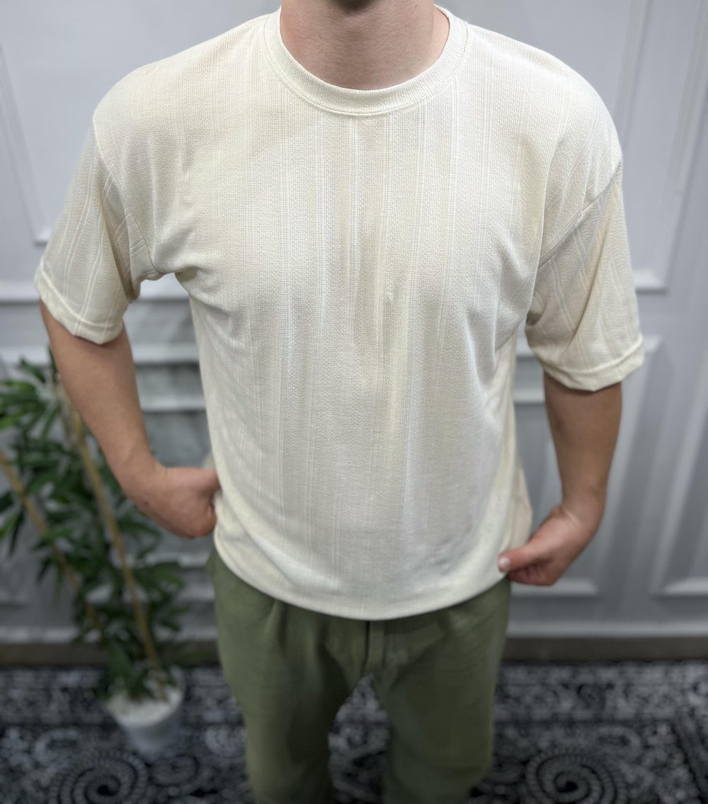 Çizgi Desenli T-Shirt - Bej