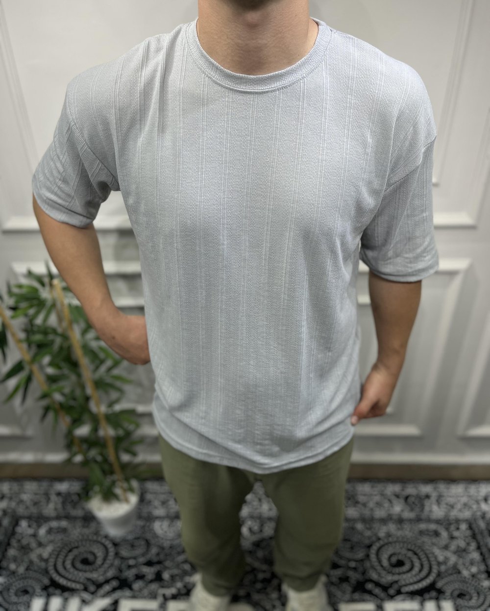 Çizgi Desenli T-Shirt - Gri