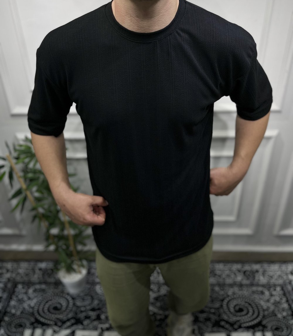 Çizgi Desenli T-Shirt - Siyah