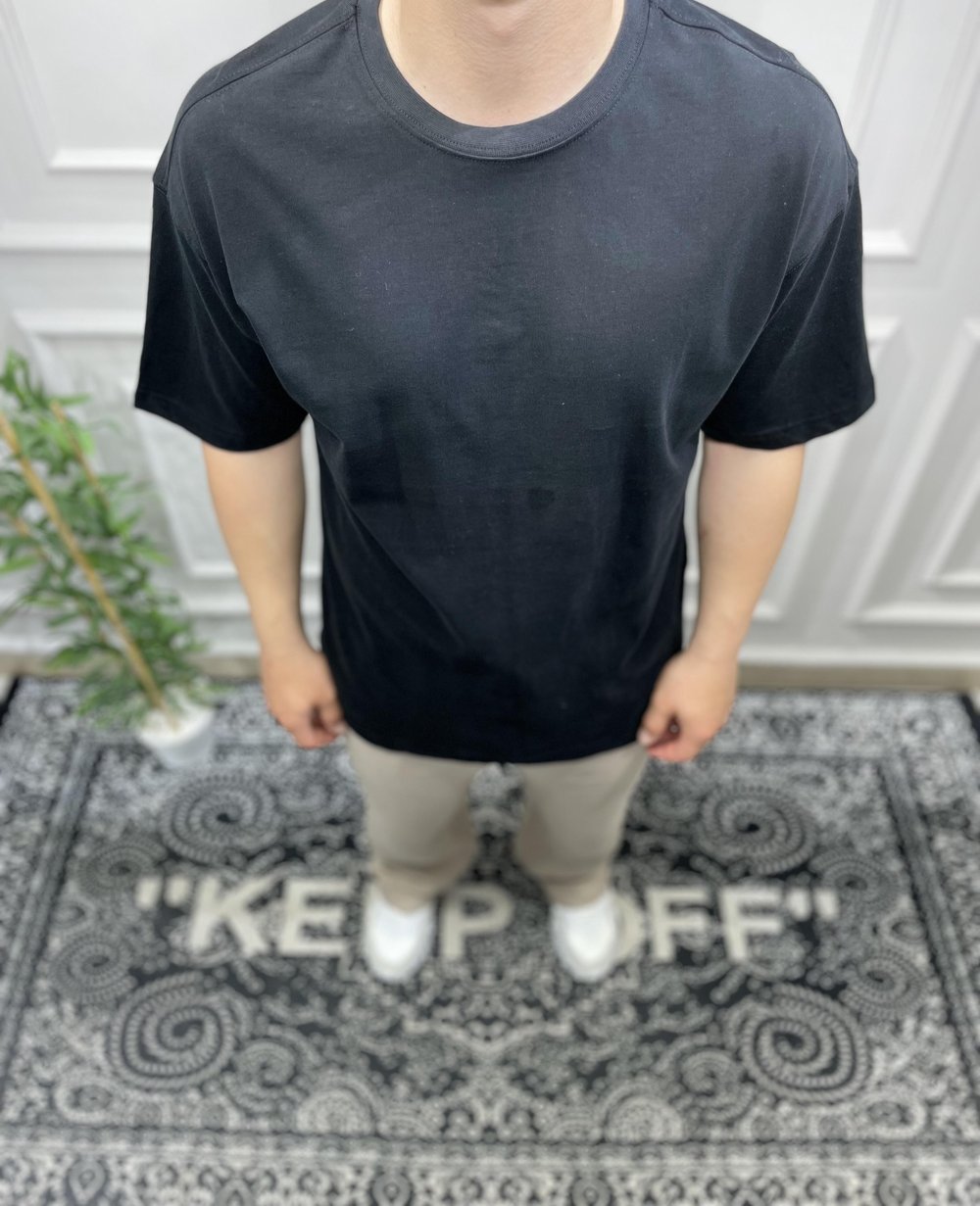 Fırçalı Kumaş Oversize T-Shirt - Siyah