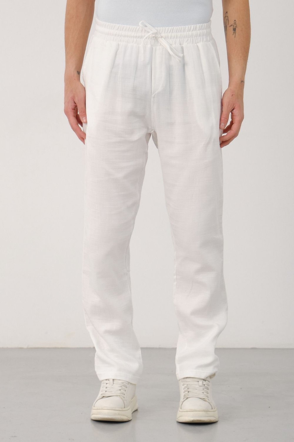 Müslin Gabardin Baggy Pantolon Beyaz - Wng9038
