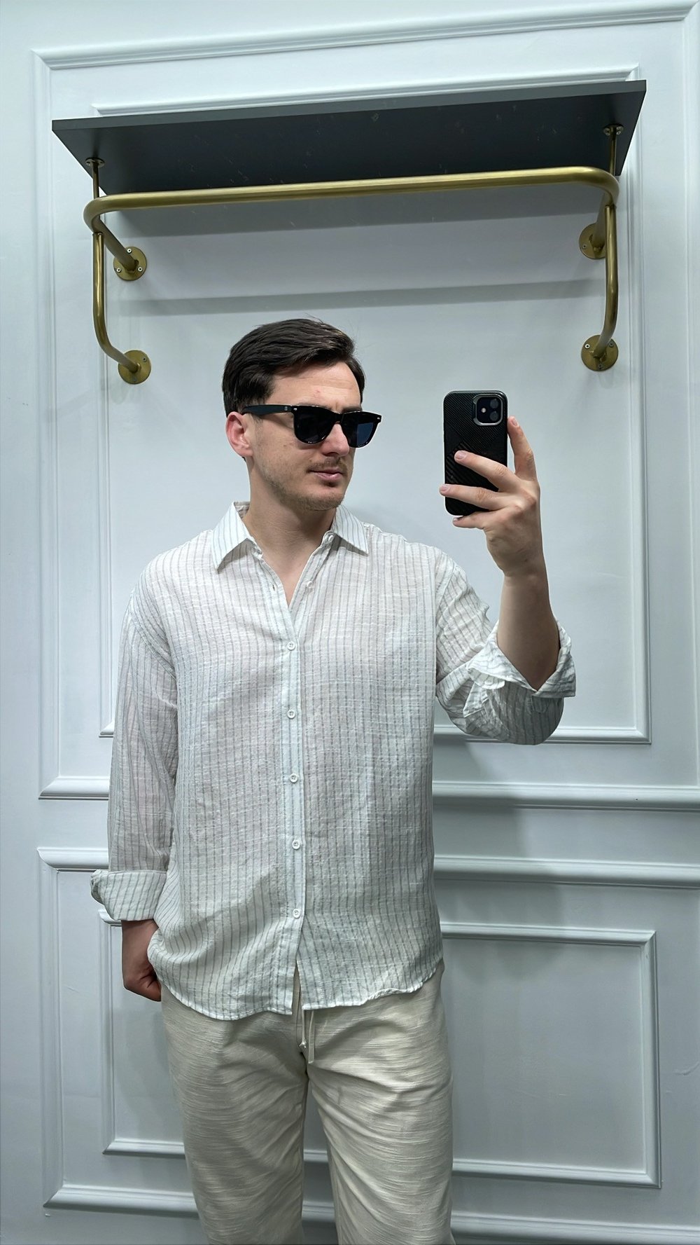 Pamuk Oversize Çizgili Gömlek Gri - Wng9024