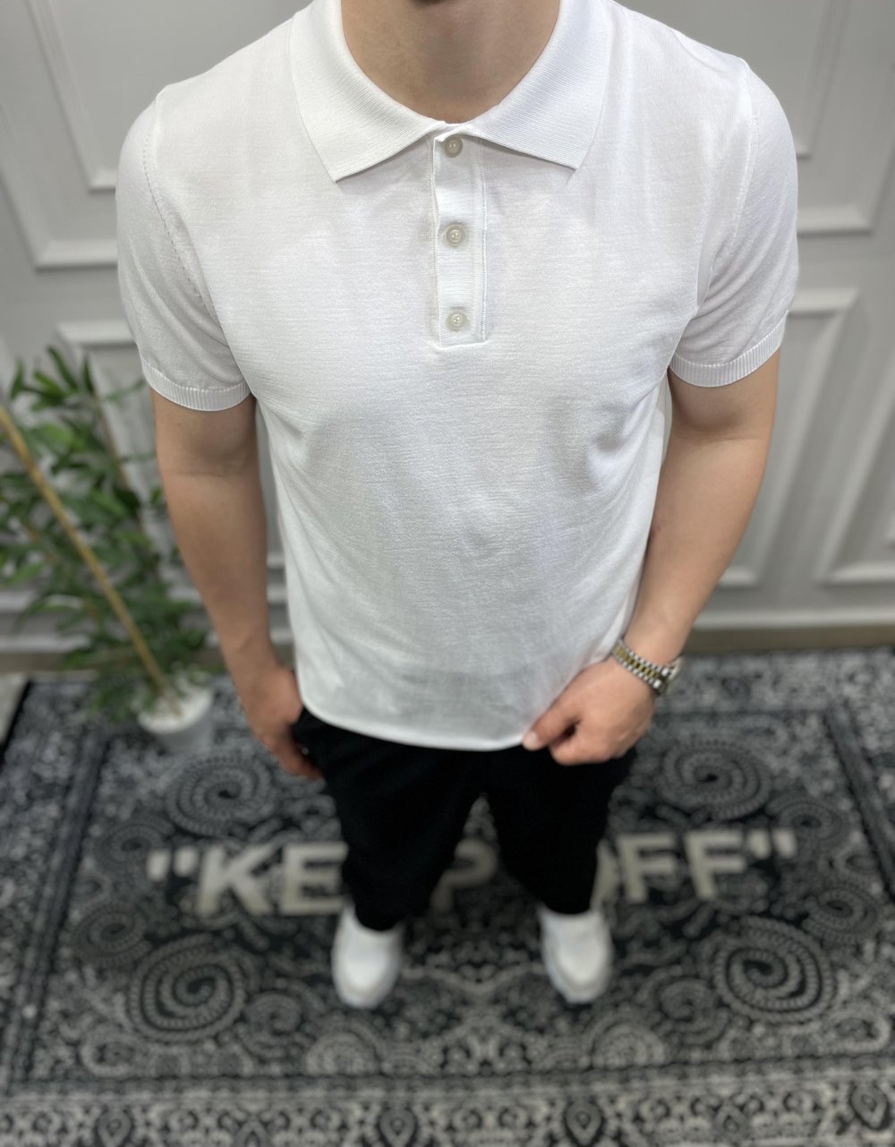 Polo Yaka Triko - Beyaz