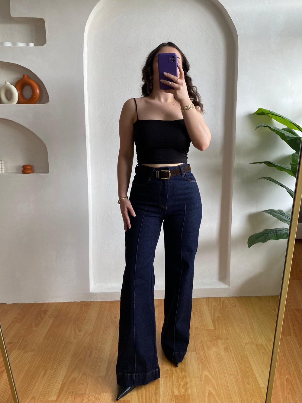LACİ NERVÜRLÜ SÜET KEMERLİ WİDE LEG JEAN