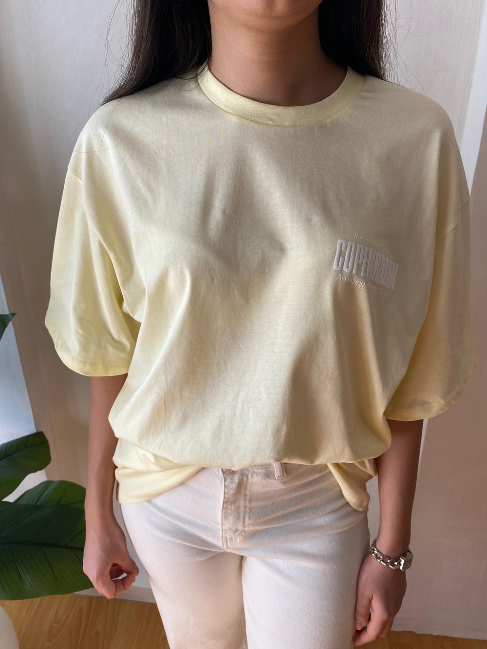 Sarı Oversize Arkası Baskılı Pamuklu T-shirt