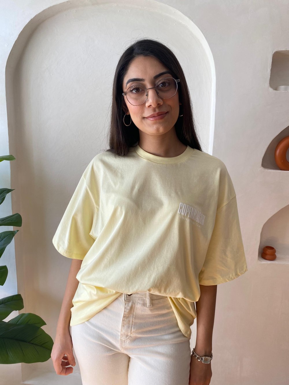 Sarı Oversize Arkası Baskılı Pamuklu T-shirt