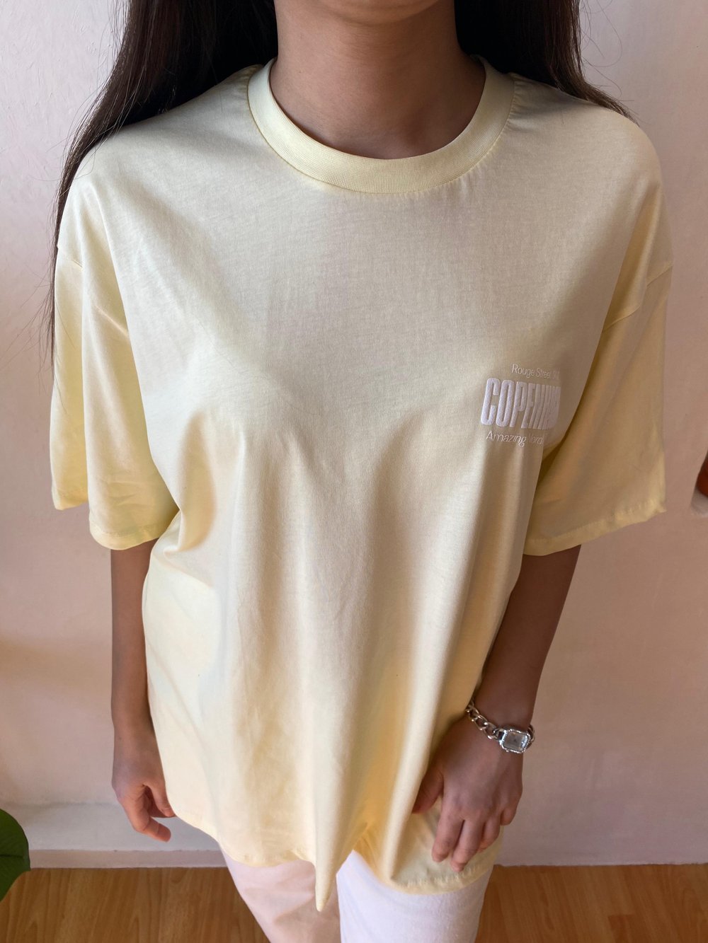 Sarı Oversize Arkası Baskılı Pamuklu T-shirt