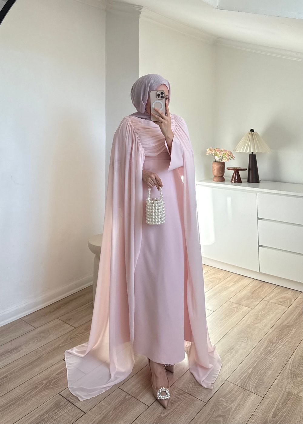 Önü Şifon Abiye Pembe