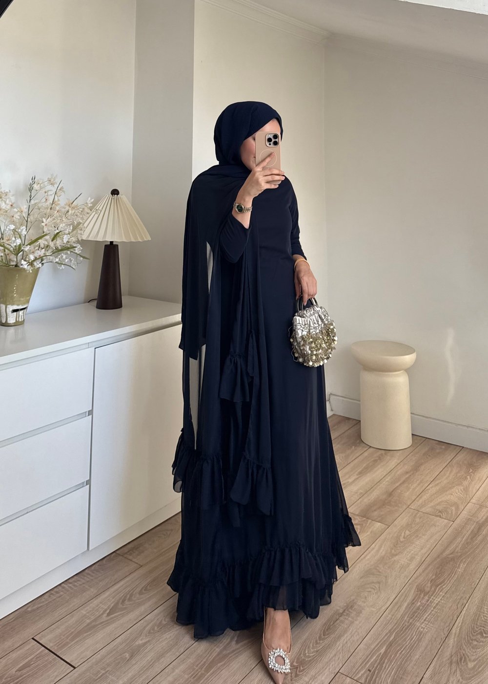 Şal Detaylı Elbise Lacivert 